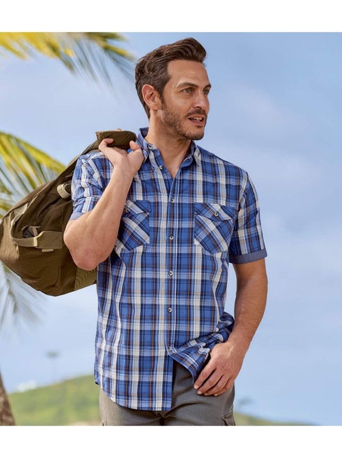 Chemisette Popeline à Carreaux Détails Chambray - ATLAS FOR MEN - Kiabi Chemisette Popeline à Carreaux Détails Chambray - ATLAS FOR MEN - Kiabi