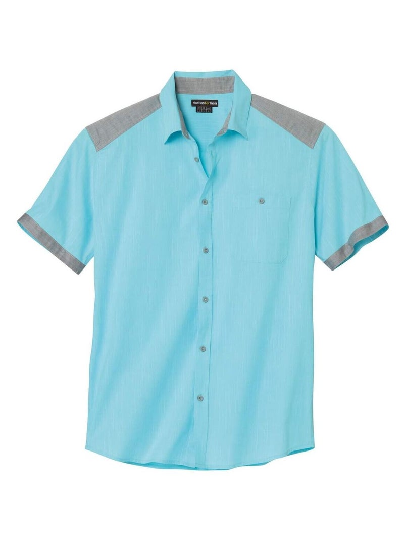 Chemisette Popeline Flammée Caraïbes   - ATLAS FOR MEN Bleu turquoise - Kiabi