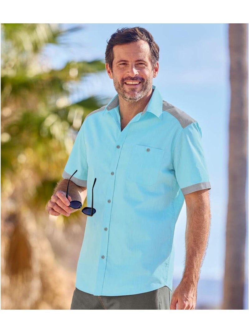 Chemisette popeline flammée caraïbes   - atlas for men Bleu turquoise - Kiabi