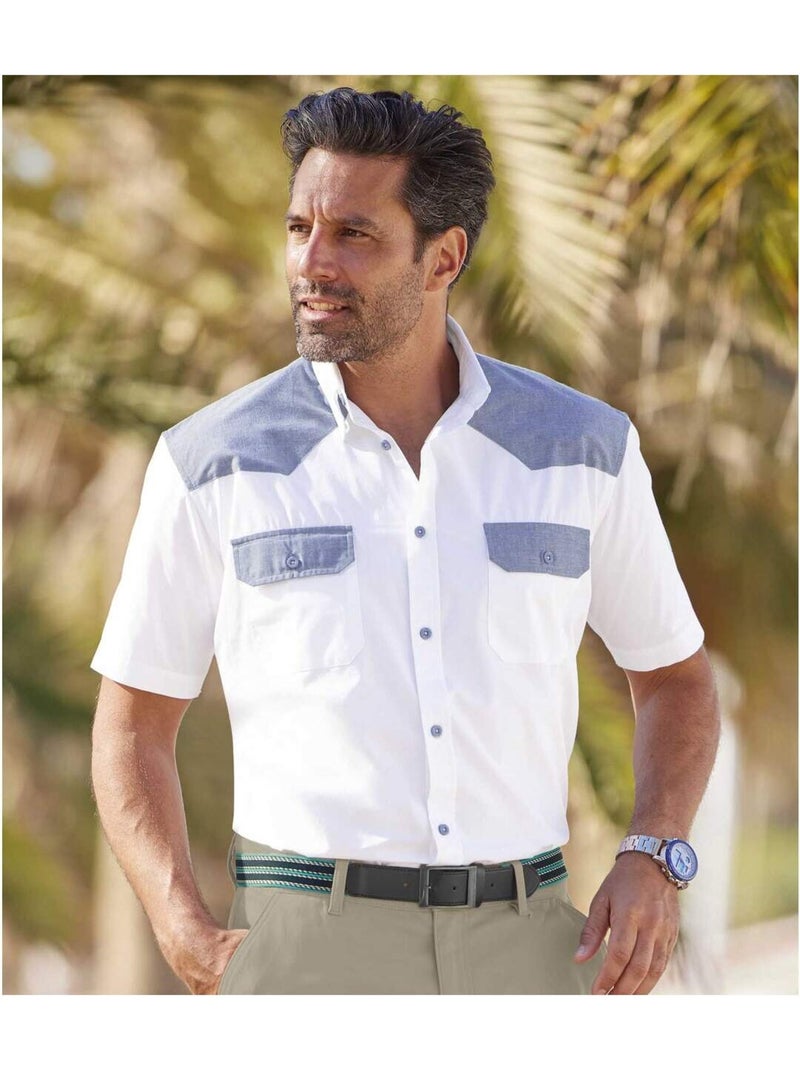Chemisette popeline palm coast - atlas for men Blanc - Kiabi