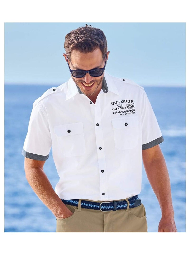 Chemisette Popeline Pilote Estivale   - ATLAS FOR MEN Blanc - Kiabi