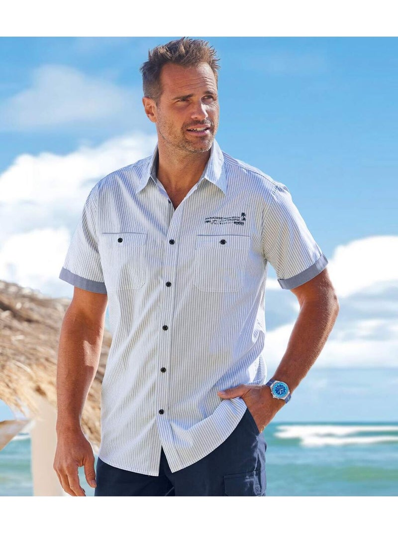 Chemisette Popeline West Island - ATLAS FOR MEN Bleu ciel - Kiabi