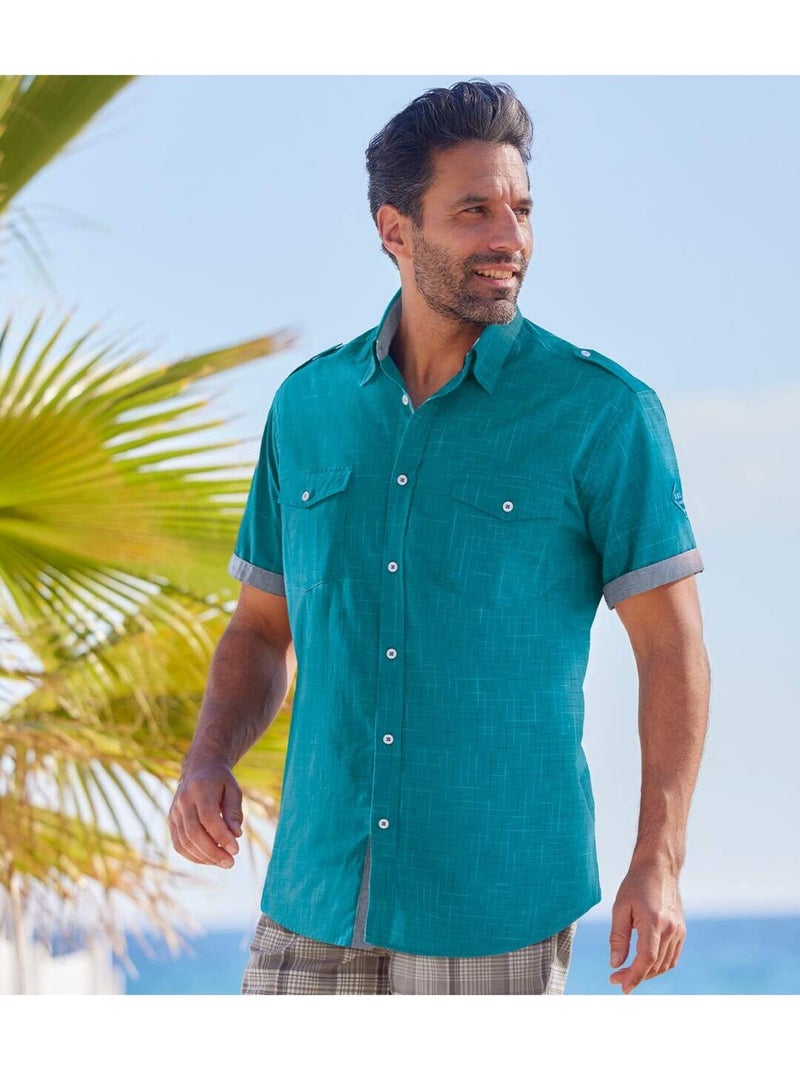 Chemisette popeline yachting sail coast   - atlas for men Bleu canard - Kiabi