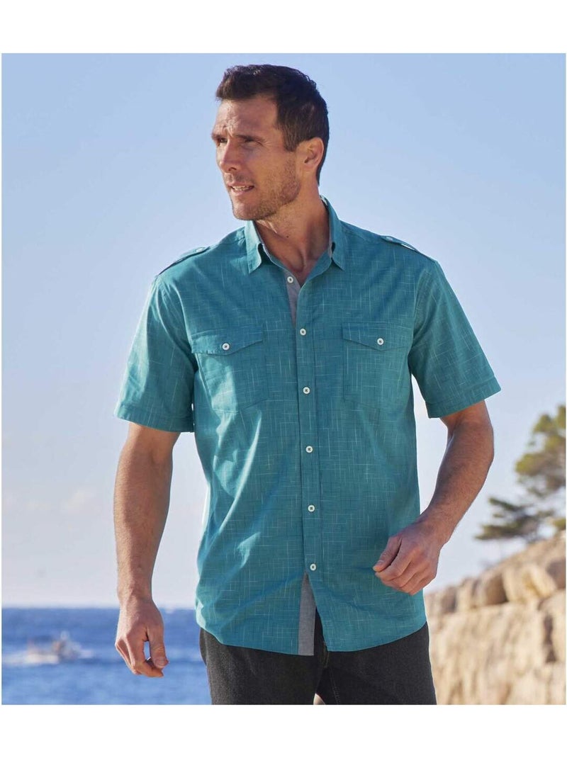 Chemisette popeline yachting sail coast   - atlas for men Bleu canard - Kiabi