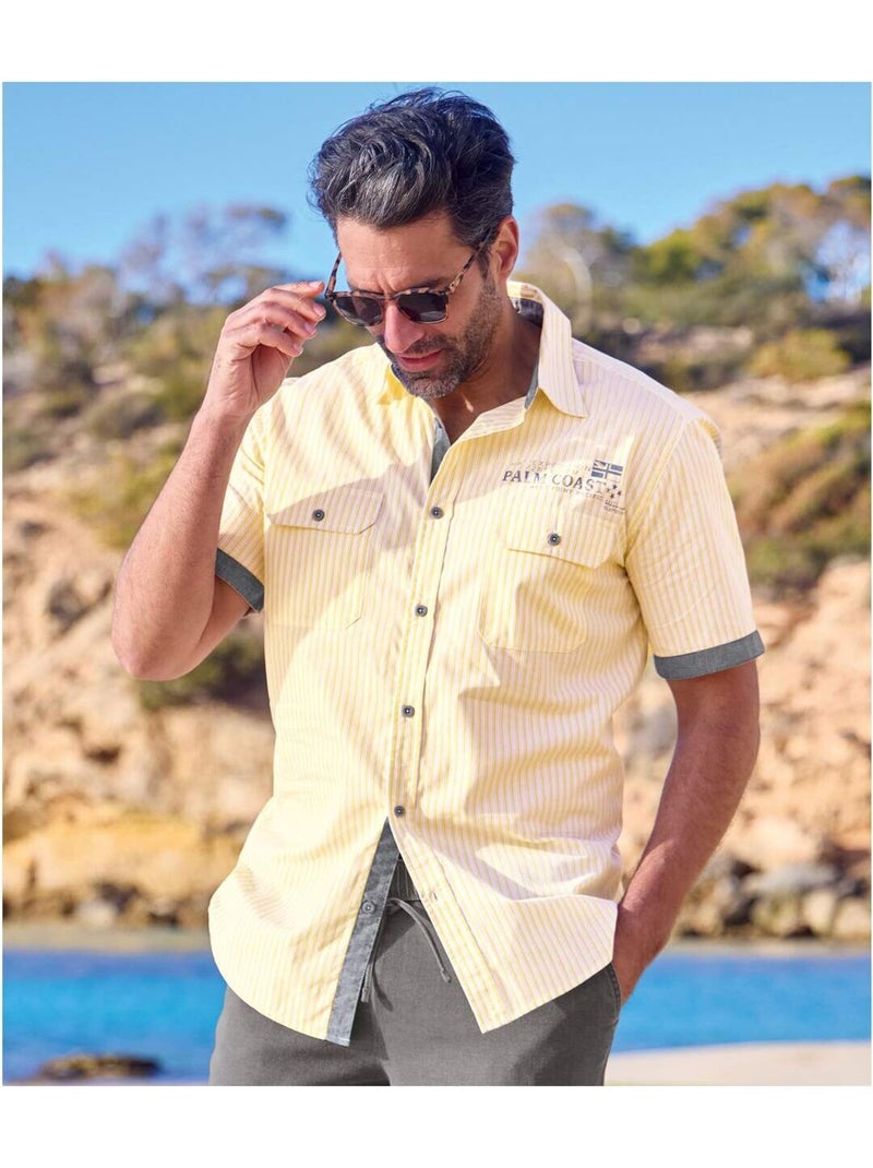Chemisette Rayée Sunny   - ATLAS FOR MEN Jaune - Kiabi