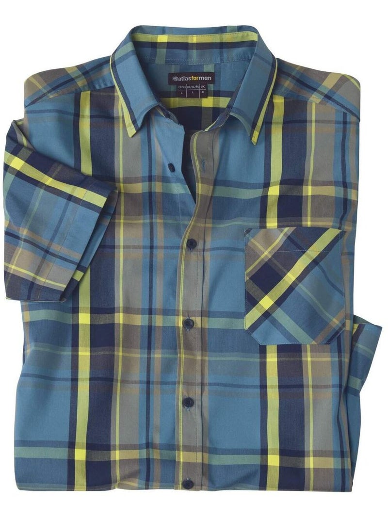 Chemisette Stretch Confort - ATLAS FOR MEN Bleu Vert Gris - Kiabi
