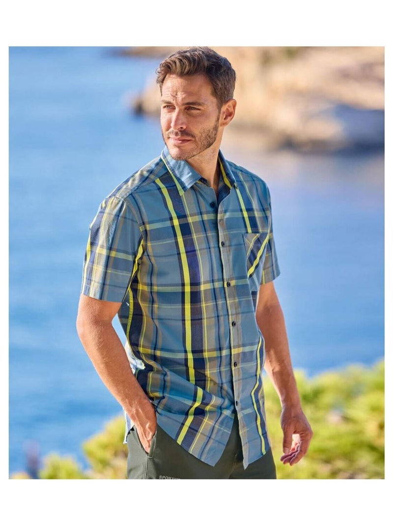 Chemisette Stretch Confort - ATLAS FOR MEN Bleu Vert Gris - Kiabi