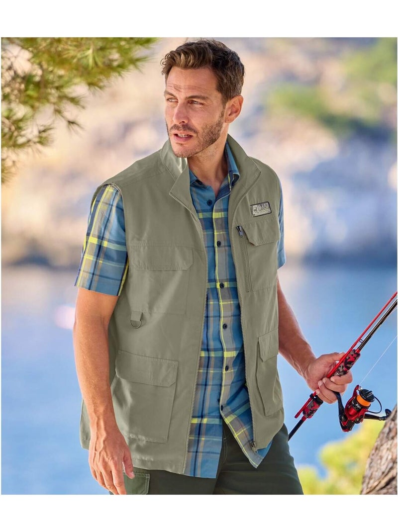 Chemisette Stretch Confort - ATLAS FOR MEN Bleu Vert Gris - Kiabi