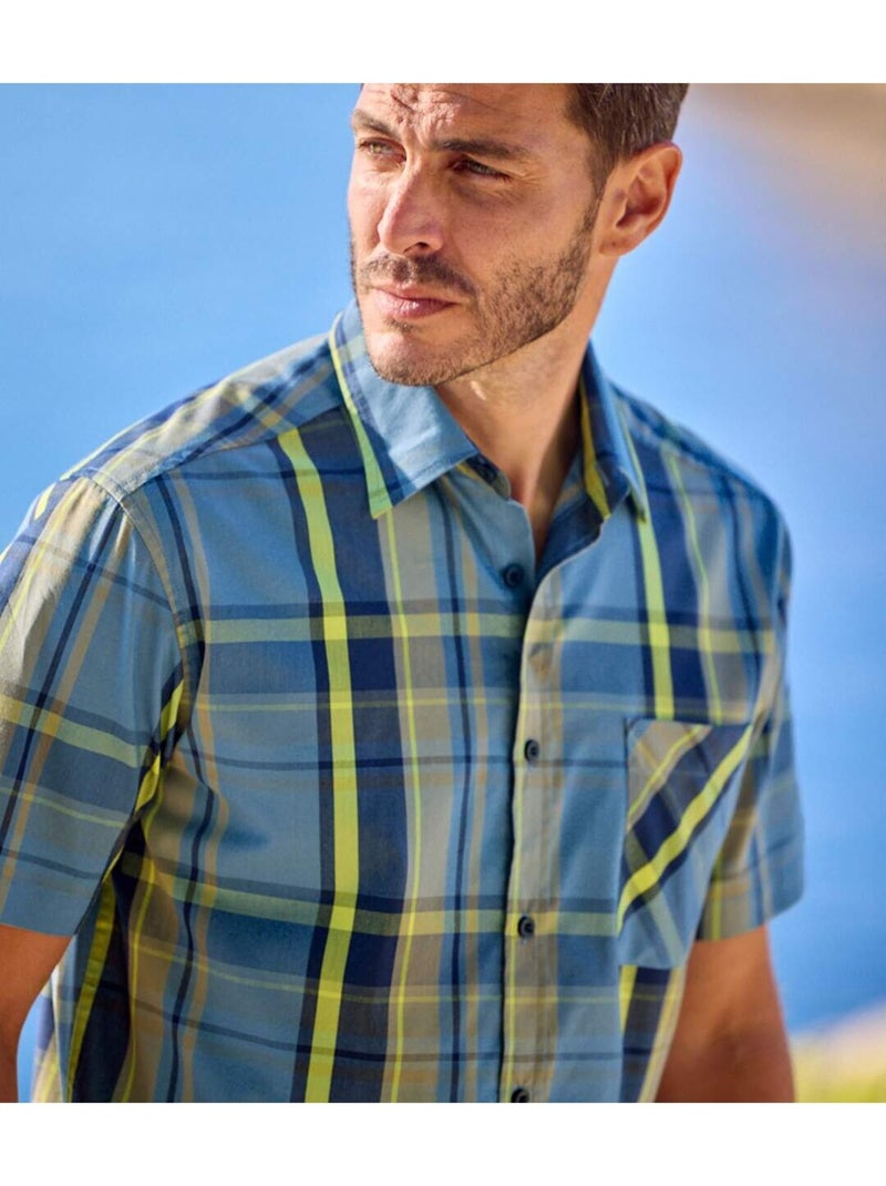 Chemisette Stretch Confort - ATLAS FOR MEN Bleu Vert Gris - Kiabi