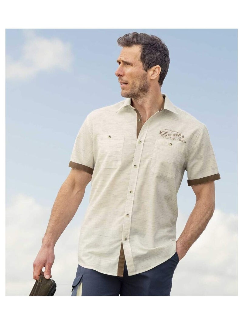 Chemisette Tissu Flammé Sahara   - ATLAS FOR MEN Ecru - Kiabi