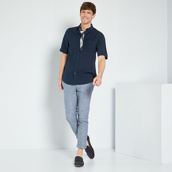 Chemisette unie regular avec du lin homme - bleu marine - Kiabi - 10,00€