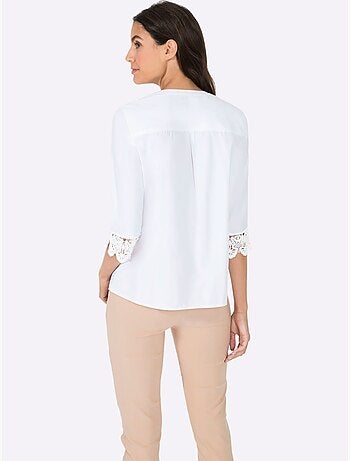 Chemisier 50% coton avec col V et manches 3/4 en dentelle - Taille standard - Witt