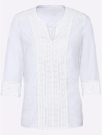 Chemisier 50% coton avec col V et manches 3/4 en dentelle - Taille standard - Witt