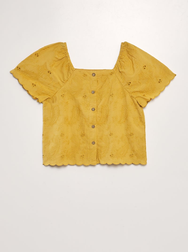 Chemisier à broderies anglaises Jaune - Kiabi