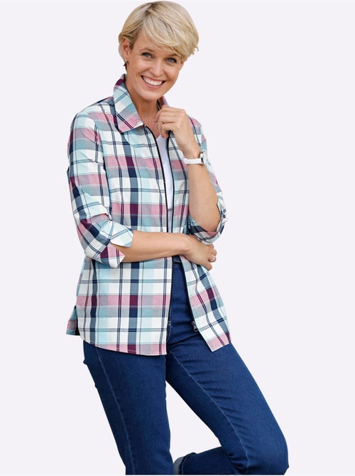 Chemisier à carreaux à col chemise et manches 3/4 - Taille standard - Moda Vilona - Kiabi