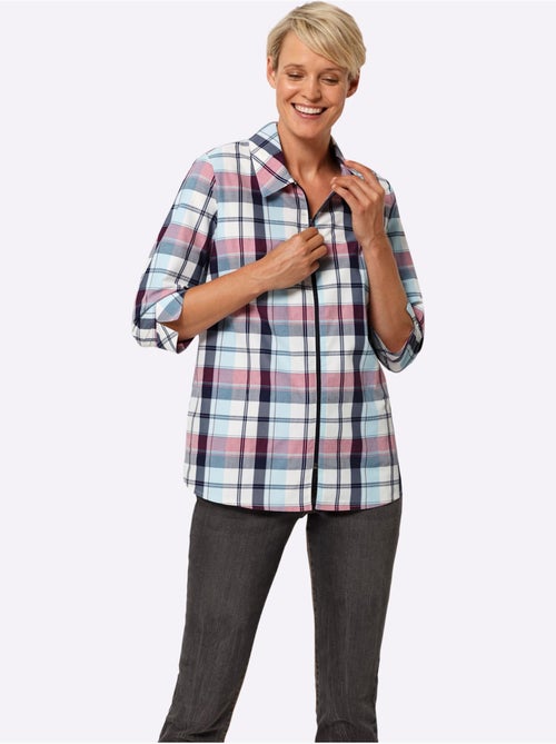 Chemisier à carreaux à col chemise et manches 3/4 - Taille standard - Moda Vilona - Kiabi