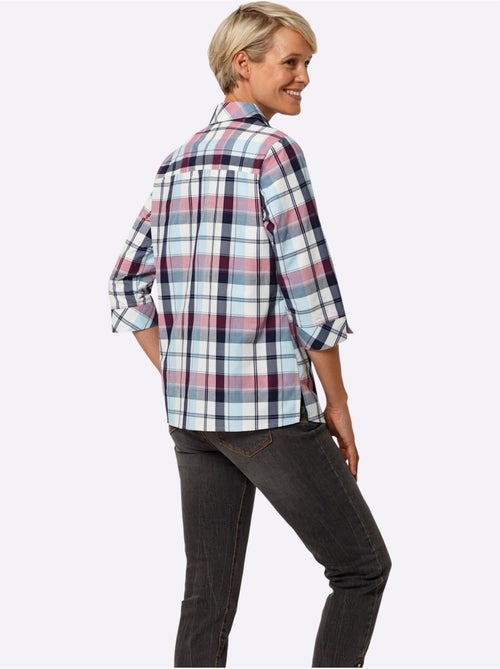 Chemisier à carreaux à col chemise et manches 3/4 - Taille standard - Moda Vilona - Kiabi
