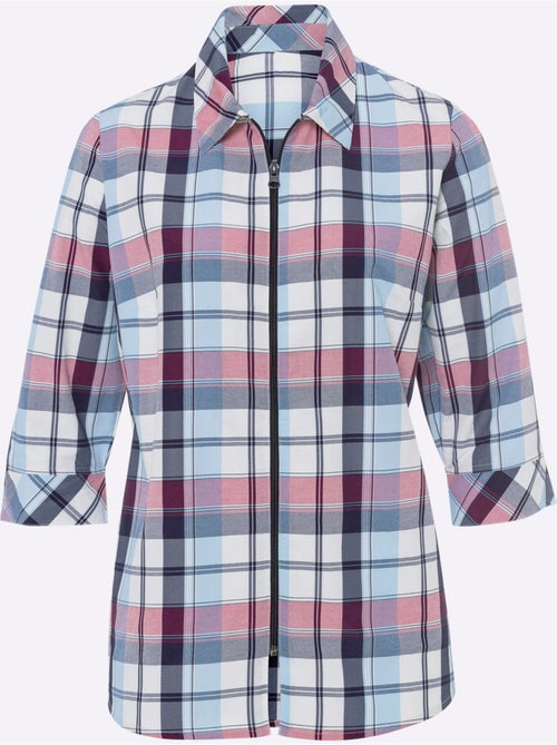 Chemisier à carreaux à col chemise et manches 3/4 - Taille standard - Moda Vilona - Kiabi