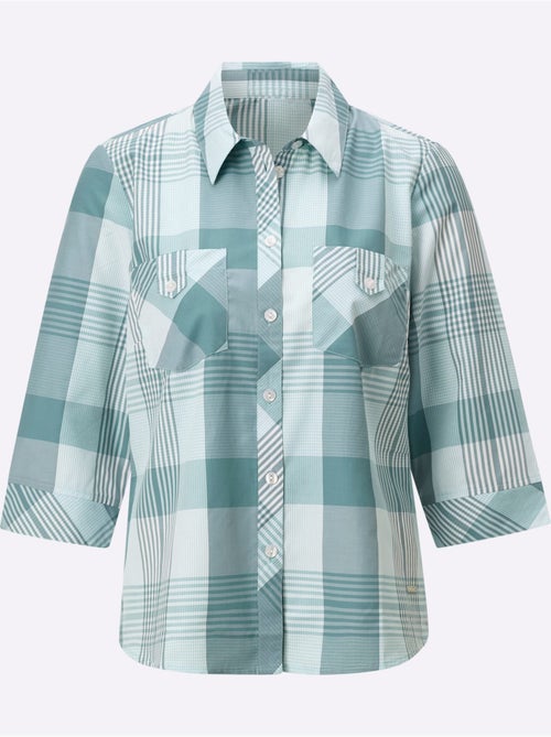Chemisier à carreaux avec col chemise et manches 3/4 - Taille standard - Witt - Kiabi Chemisier à carreaux avec col chemise et manches 3/4 - Taille standard - Witt - Kiabi