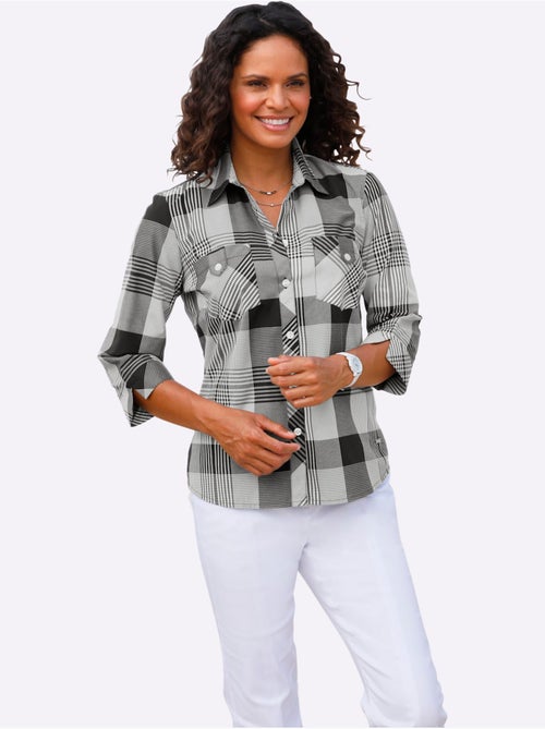 Chemisier à carreaux avec col chemise et manches 3/4 - Taille standard - Witt - Kiabi Chemisier à carreaux avec col chemise et manches 3/4 - Taille standard - Witt - Kiabi