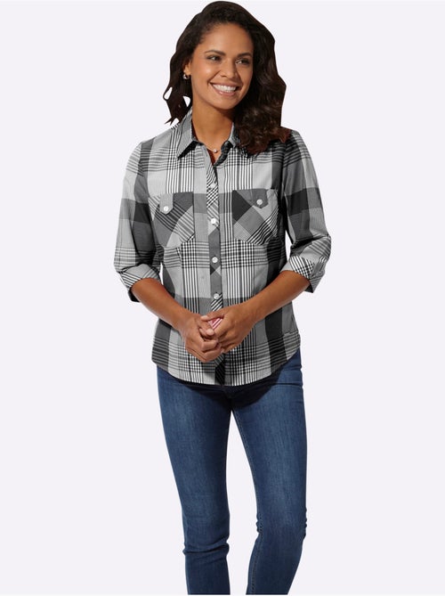 Chemisier à carreaux avec col chemise et manches 3/4 - Taille standard - Witt - Kiabi Chemisier à carreaux avec col chemise et manches 3/4 - Taille standard - Witt - Kiabi