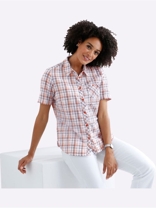 Chemisier à carreaux avec col chemise et manches courtes - Taille standard - Moda Vilona - Kiabi Chemisier à carreaux avec col chemise et manches courtes - Taille standard - Moda Vilona - Kiabi
