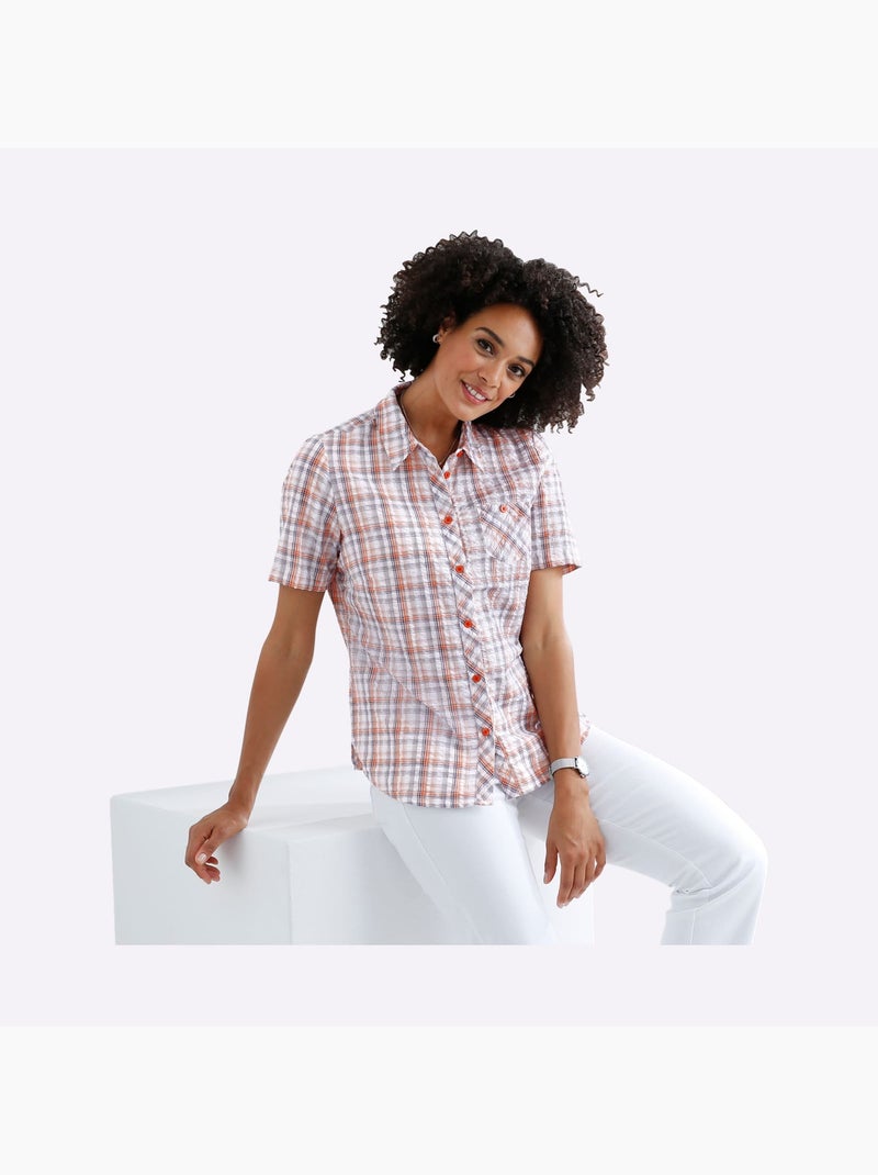 Chemisier à carreaux avec col chemise et manches courtes - taille standard - moda vilona Rose - Kiabi