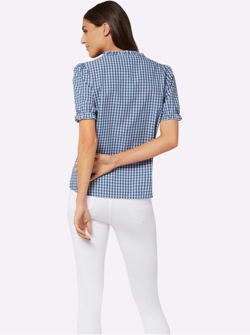 Chemisier à carreaux avec col rond et manches bouffantes - Taille standard - Moda Vilona - Kiabi Chemisier à carreaux avec col rond et manches bouffantes - Taille standard - Moda Vilona - Kiabi
