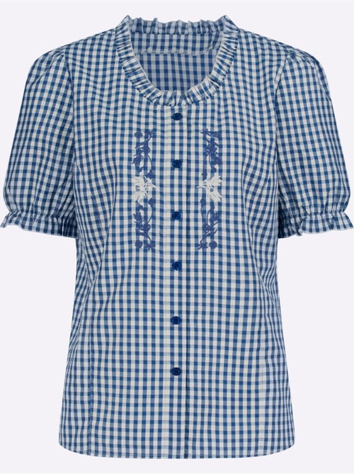 Chemisier à carreaux avec col rond et manches bouffantes - Taille standard - Moda Vilona - Kiabi Chemisier à carreaux avec col rond et manches bouffantes - Taille standard - Moda Vilona - Kiabi