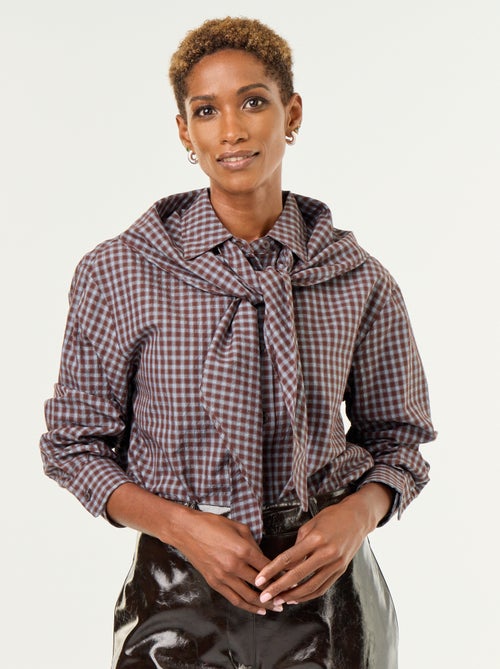 Chemisier à carreaux avec foulard - Kiabi
