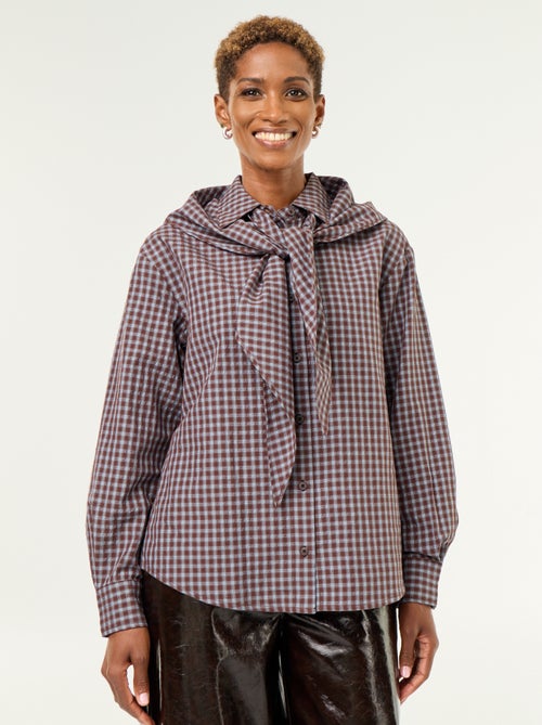 Chemisier à carreaux avec foulard - Kiabi