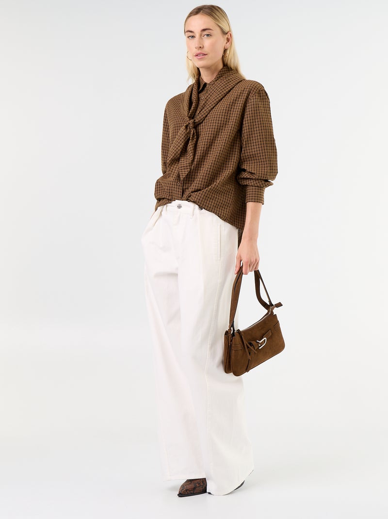 Chemisier à carreaux avec foulard Marron - Kiabi
