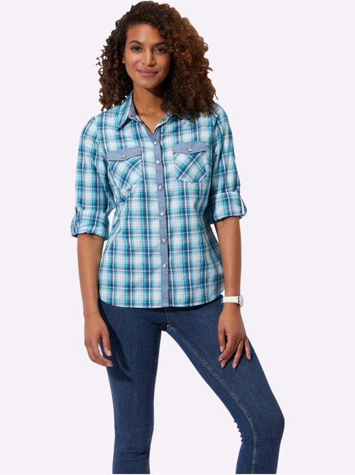 Chemisier à carreaux en coton avec col chemise et poches - Taille standard - Witt - Kiabi