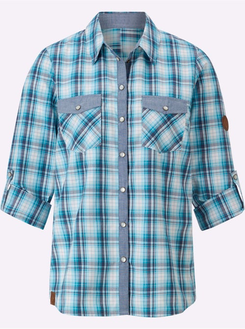 Chemisier à carreaux en coton avec col chemise et poches - Taille standard - Witt - Kiabi