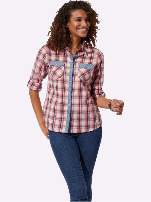 Chemisier à carreaux en coton avec col chemise et poches plaquées - Taille standard - Witt - Kiabi