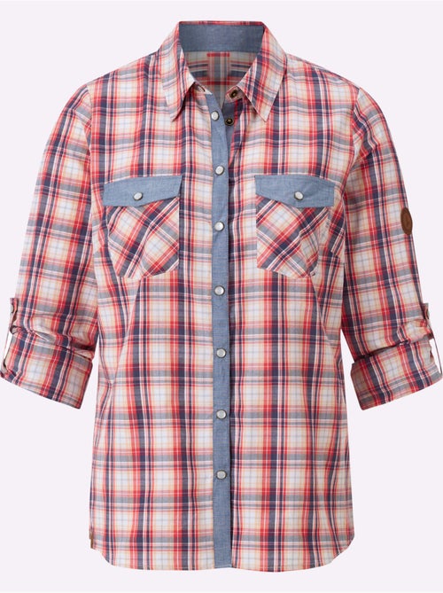 Chemisier à carreaux en coton avec col chemise et poches plaquées - Taille standard - Witt - Kiabi
