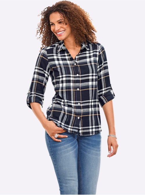Chemisier à carreaux en flanelle avec col chemise et manches retroussables - taille standard - witt - Kiabi Chemisier à carreaux en flanelle avec col chemise et manches retroussables - taille standard - witt - Kiabi