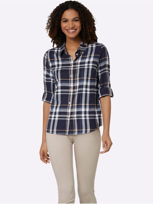 Chemisier à carreaux en flanelle avec col chemise et manches retroussables - taille standard - witt - Kiabi Chemisier à carreaux en flanelle avec col chemise et manches retroussables - taille standard - witt - Kiabi