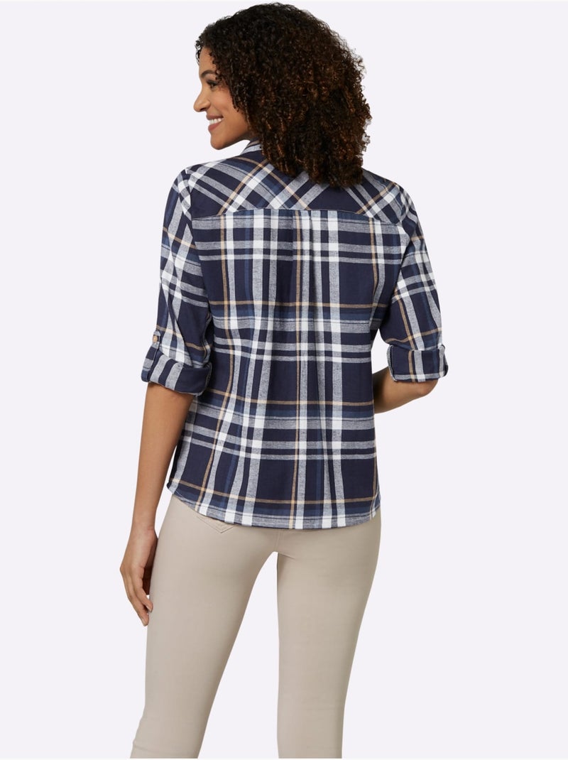Chemisier à carreaux en flanelle avec col chemise et manches retroussables - taille standard - witt Bleu Jaune - Kiabi