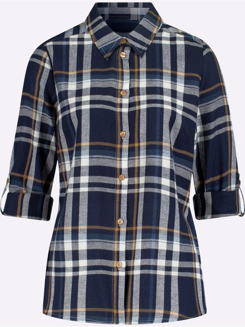 Chemisier à carreaux en flanelle avec col chemise et manches retroussables - taille standard - witt - Kiabi Chemisier à carreaux en flanelle avec col chemise et manches retroussables - taille standard - witt - Kiabi