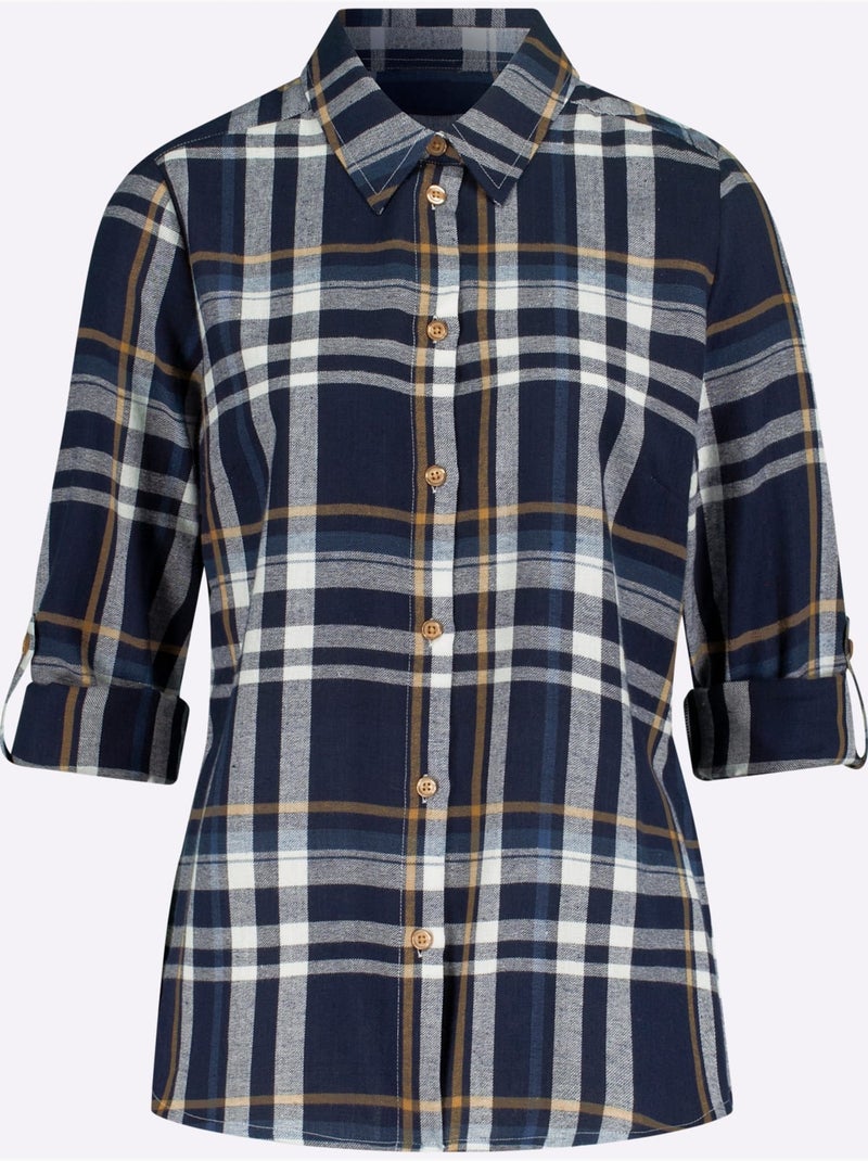 Chemisier à carreaux en flanelle avec col chemise et manches retroussables - taille standard - witt Bleu Jaune - Kiabi