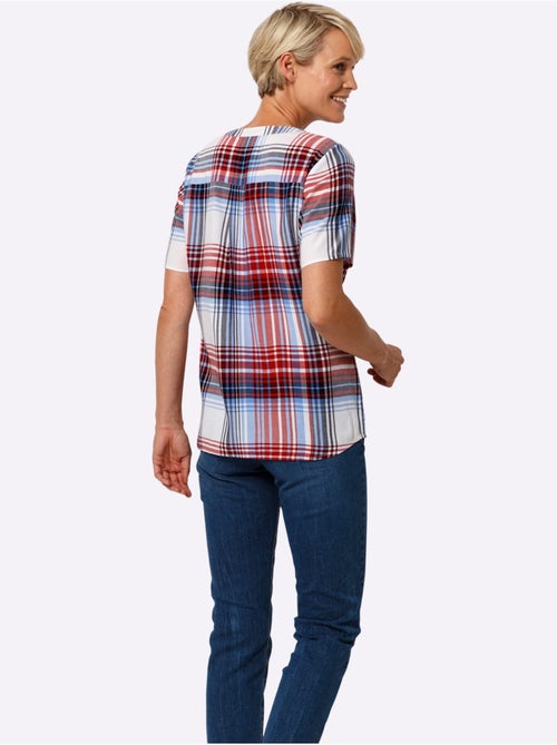 Chemisier à carreaux en viscose à encolure ronde et manches courtes - Taille standard - Moda Vilona - Kiabi Chemisier à carreaux en viscose à encolure ronde et manches courtes - Taille standard - Moda Vilona - Kiabi