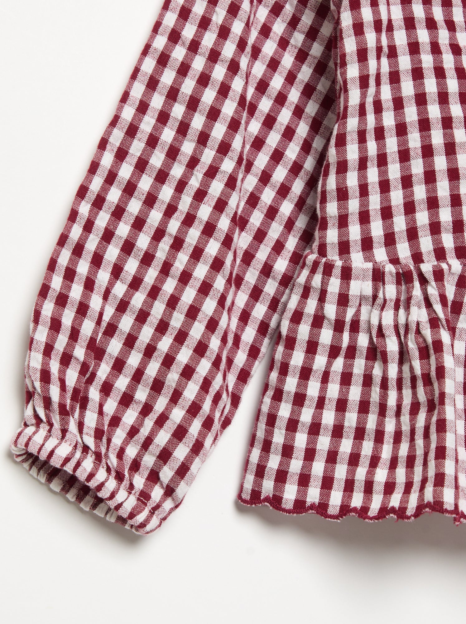 Chemisier à carreaux en voile de coton et col fantaisie - Bordeaux