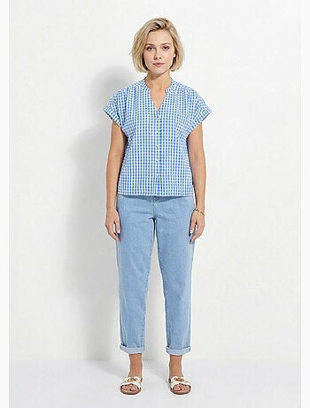 Chemisier à carreaux manches courtes kimono - Afibel