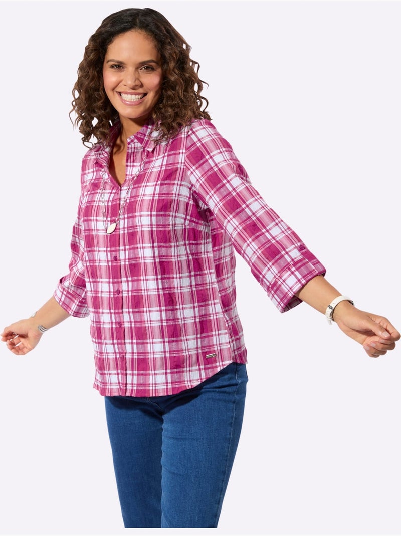Chemisier à Carreaux Qualité Extensible - Taille Standard - Witt Blanc Magenta - Kiabi
