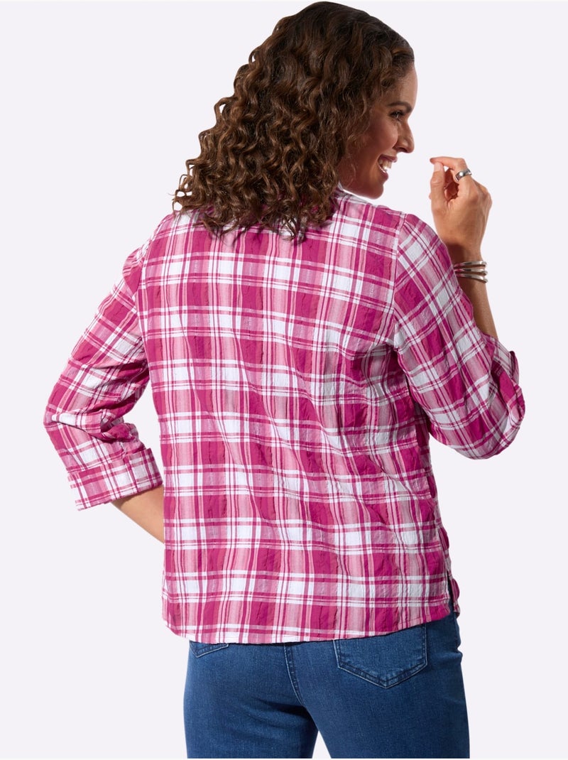 Chemisier à Carreaux Qualité Extensible - Taille Standard - Witt Blanc Magenta - Kiabi