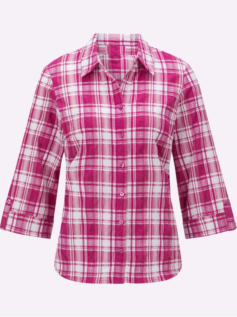 Chemisier à Carreaux Qualité Extensible - Taille Standard - Witt Blanc Magenta - Kiabi