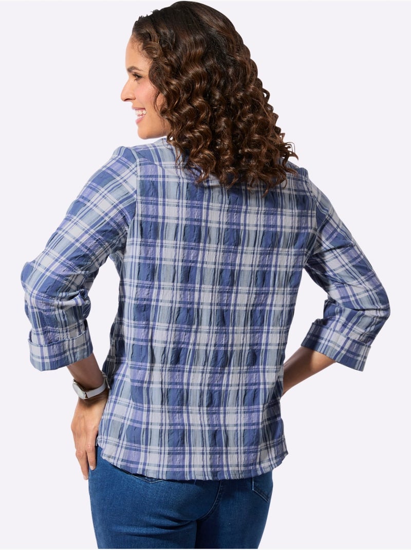 Chemisier à Carreaux Qualité Extensible - Taille Standard - Witt Bleu Blanc - Kiabi
