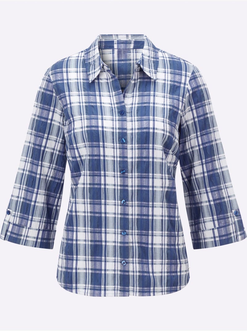 Chemisier à Carreaux Qualité Extensible - Taille Standard - Witt Bleu Blanc - Kiabi