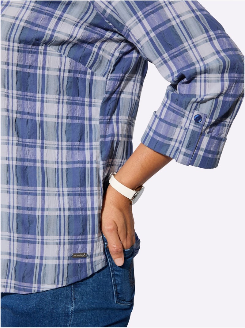 Chemisier à Carreaux Qualité Extensible - Taille Standard - Witt Bleu Blanc - Kiabi